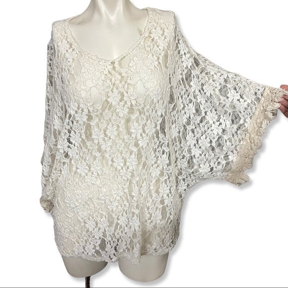 T Party white lace tunic top M - Picture 3 of 8